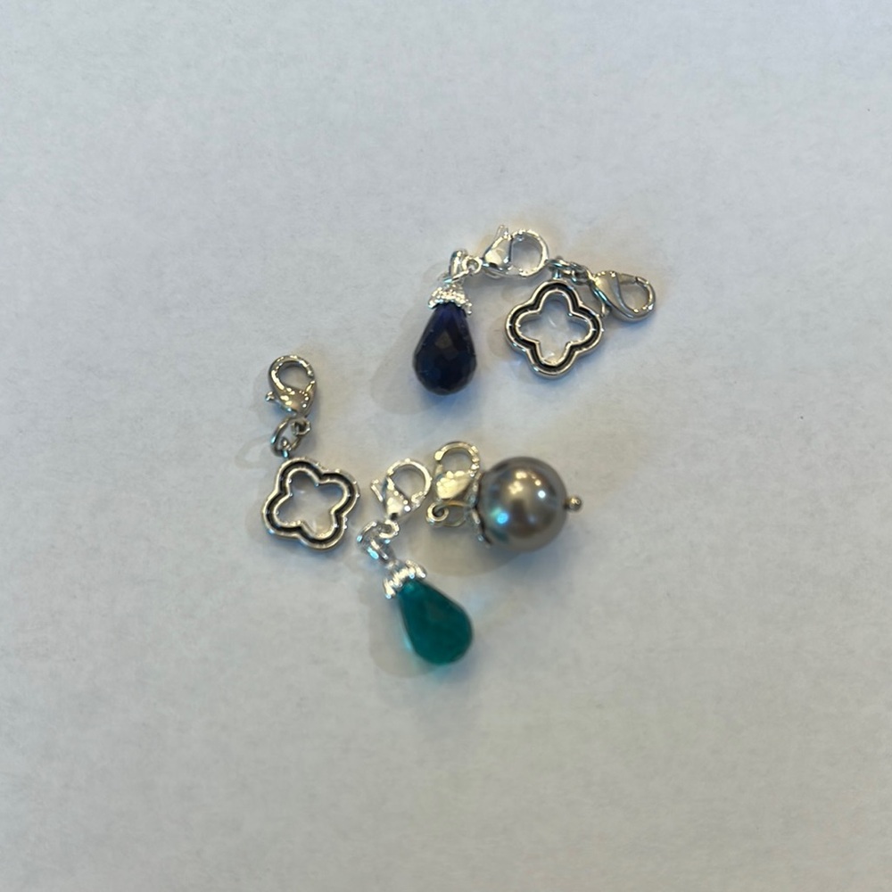 Elegant Silver Charm Set with Blue and Green Accents